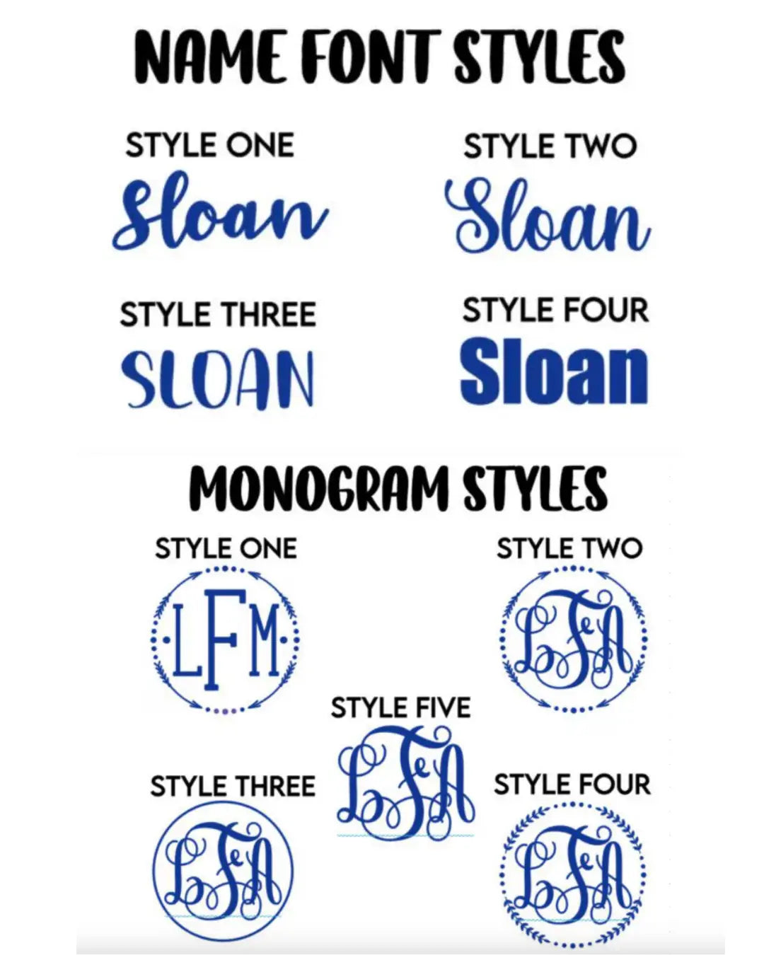 Personalization font and monogram options