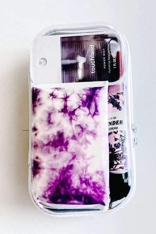 The Purse Pouch in purple colors– Compact Purse case with everyday essentials.