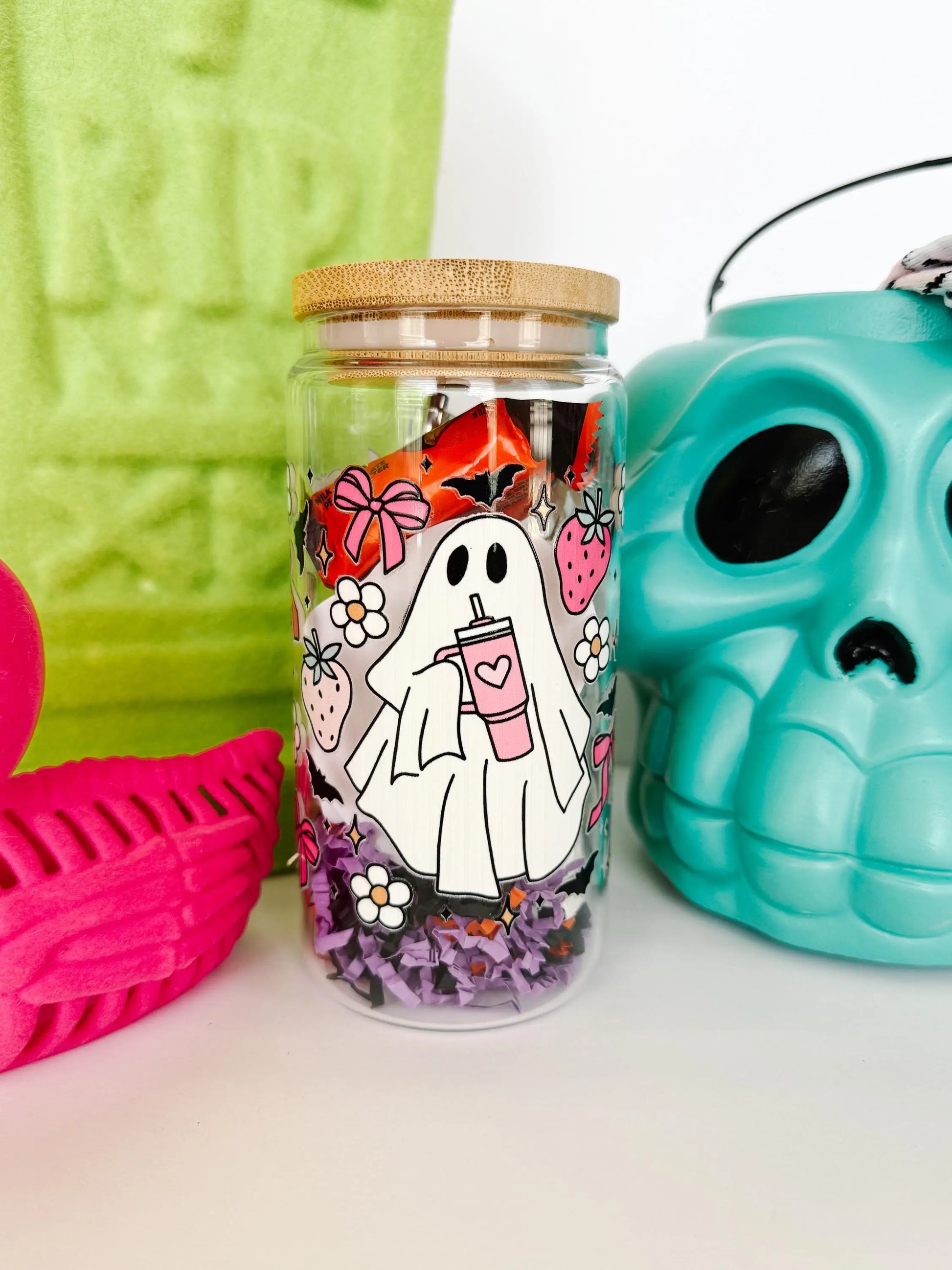 Stuffed Halloween Gift: Boo Bags, Boo Baskets, 16oz glass tumbler, Halloween gift, Halloween socks, Halloween lovers gift